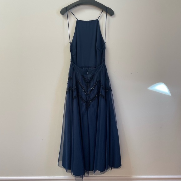 NWOT‎ ASOS Design  navy blue tulle dress with black beading and open back - Picture 7 of 9